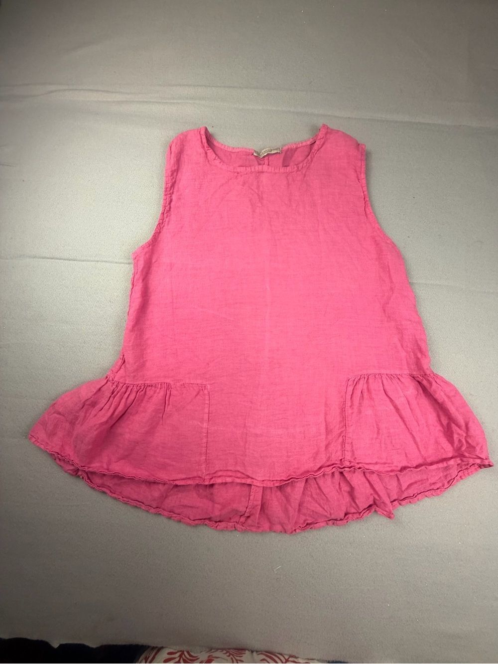 Francesca Bettini Sleeveless Pink Ruffle Hem Women's Blouse Linen Made in Italy